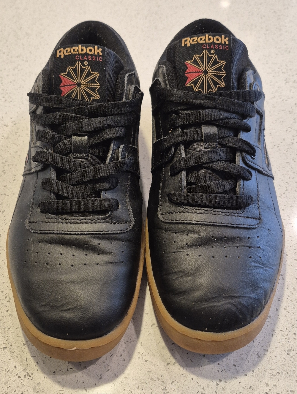 Reebok Classic Men's Black Workout Plus Sneakers Sz 9 with Gum Sole & Red Accent
